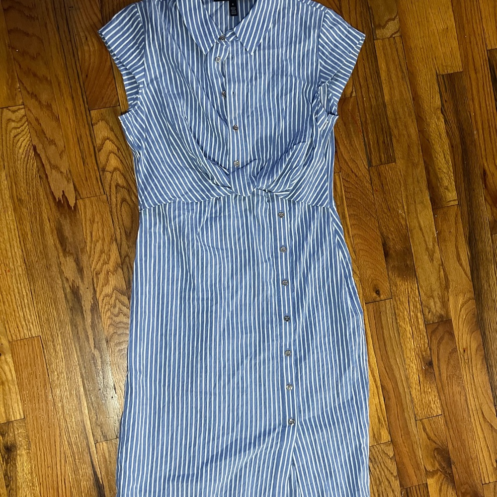 Blue Striped Button-Down Dress
